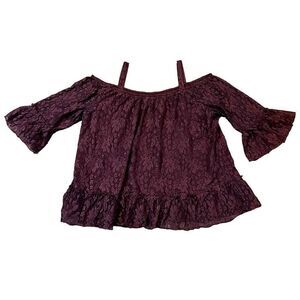 Lane Bryant Purple Lace Cold Shoulder Flare Blouse 18/20